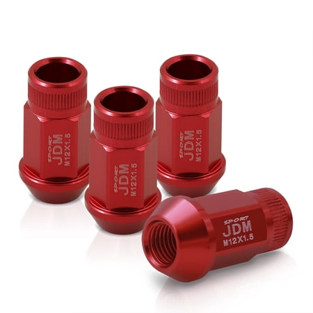 AJP Distributors JDM Sport Universal 4-Piece Anodized Red Lightweight T-6061 Aluminum Heavy Duty Open End Aftermarket Wheels Rims Lug Nuts M12 x 1.5mm Thread Pitch Pattern Set Upgrade VIP Drift Track