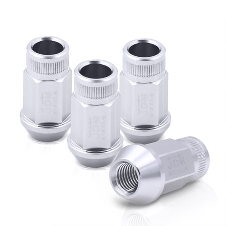 AJP Distributors JDM Sport Universal 4-Piece Anodized Silver Lightweight T-6061 Aluminum Heavy Duty Open End Aftermarket Wheel Rim Lug Nuts M12 x 1.5mm Thread Pitch Pattern Set Upgrade VIP Drift Track