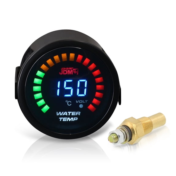 AJP Distributors JDM Sport Universal Auto Car Smoked Tint Digital Blue LED 2" INCH 52MM Water Temperature Volt Meter Gauge 40-150°C Degree Multicolor Display Monitor 1/8" NPT Sensor