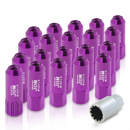 AJP Distributors JDM Sport Universal M12X1.5mm Thread Pitch 60mm Extended Hexagonal Billet Aluminum Open End VIP Tuner Wheels Rims 16-Piece Lug Nuts Set + 4-Piece Locking Type Keys Kit Anodized Purple