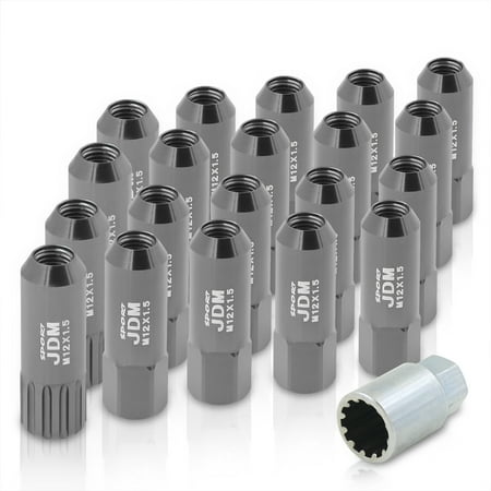 AJP Distributors JDM Sport Universal M12X1.5mm Thread Pitch 60mm Extended Hexagonal Billet Aluminum Open Ended VIP Tuner Wheels Rims 16-Piece Lug Nuts Set + 4-Piece Locking Type Keys Kit Anodized Gray
