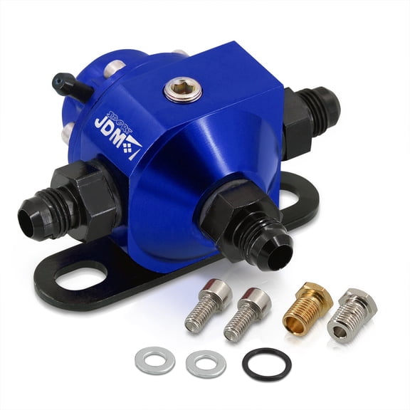 AJP Distributors JDM Sport Universal Upgrade Adjustable T-6061 Billet Aluminum FPR Fuel Pressure Regulator System Kit Oil Injector Injected Bypass Rail 1:1 Ratio PSI Anodized Blue