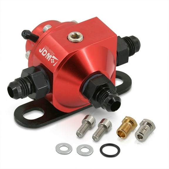 AJP Distributors JDM Sport Universal Upgrade Adjustable T-6061 Billet Aluminum FPR Fuel Pressure Regulator System Kit Oil Injector Injected Bypass Rail 1:1 Ratio PSI Anodized Red