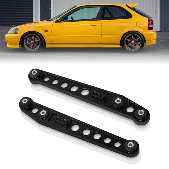 AJP Distributors JDM Suspension Rear Lower Aluminum Control Arms Kit Black LCA Polyurethane Bushings Compatible/Replacement For Honda Civic EK EM LX DX EX SI 1996 1997 1998 1999 2000 96 97 98 99 00