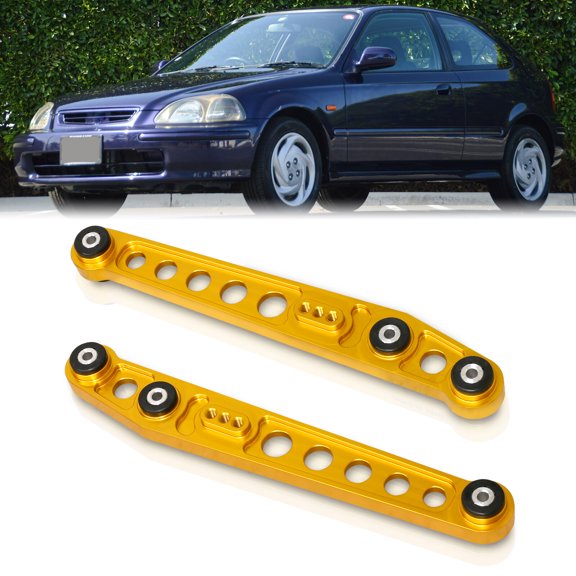 AJP Distributors JDM Suspension Rear Lower Aluminum Control Arms Kit Gold LCA Polyurethane Bushings Set Compatible/Replacement For Honda Civic EK EM LX DX EX SI 1996 1997 1998 1999 2000 96 97 98 99 00