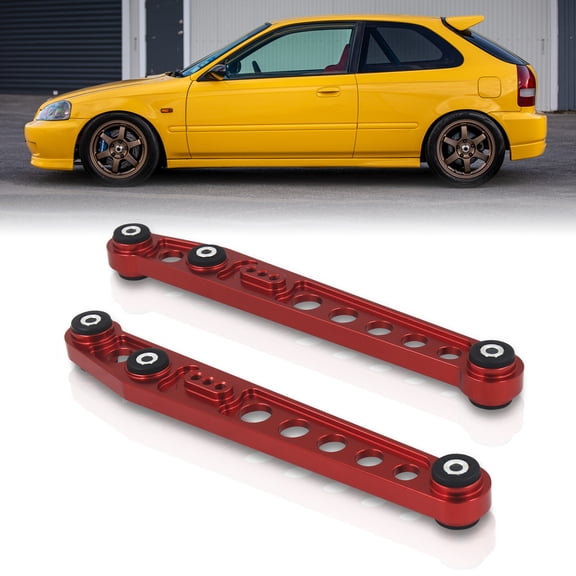AJP Distributors JDM Suspension Rear Lower Aluminum Control Arms Kit Red LCA Polyurethane Bushings Set Compatible/Replacement For Honda Civic EK EM1 LX DX EX SI 1996 1997 1998 1999 2000 96 97 98 99 00