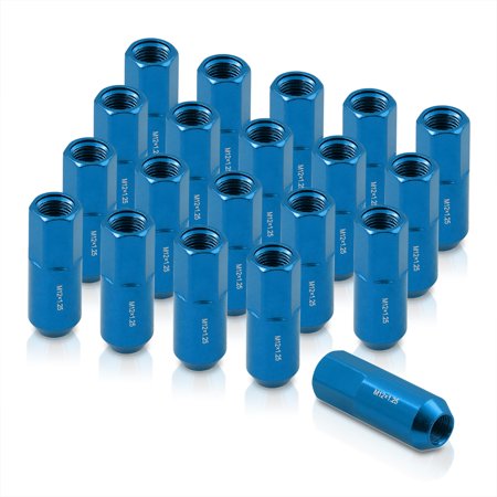 AJP Distributors JDM Universal M12x1.25MM Thread Pitch Open Ended Heavy Duty Anodized Blue Forged Steel 60MM Extended Lug Nuts Bolts Aftermarket Tuner Wheels Rims 20-Pieces Set Performance Upgrade Kit