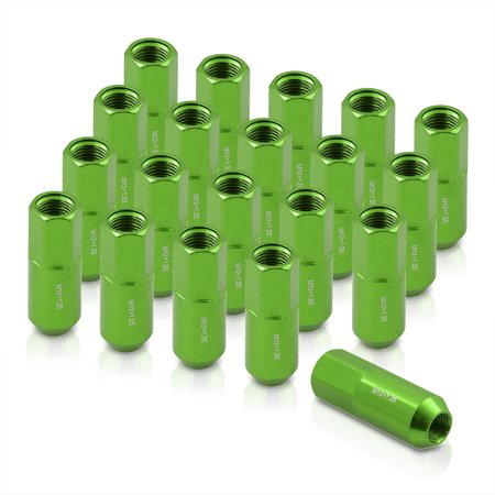 AJP Distributors JDM Universal M12x1.25MM Thread Pitch Open Ended Heavy Duty Anodized Green Forged Steel 60MM Extended Lug Nuts Bolts Aftermarket Tuner Wheels Rims 20-Piece Set Performance Upgrade Kit