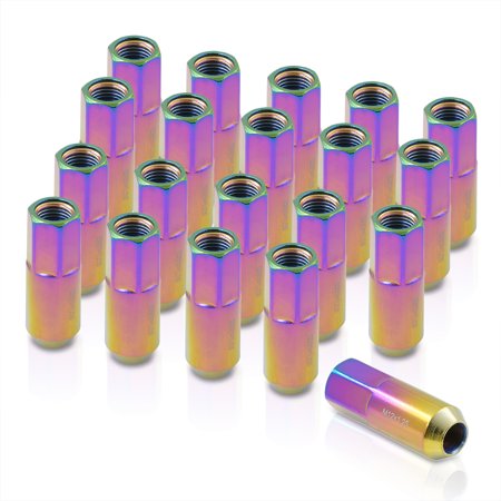 AJP Distributors JDM Universal M12x1.25MM Thread Pitch Open Ended Heavy Duty Anodized Neochrome Forged Steel 60MM Extended Lug Nuts Bolts Aftermarket Tuner Wheels Rims 20-Piece Performance Upgrade Set
