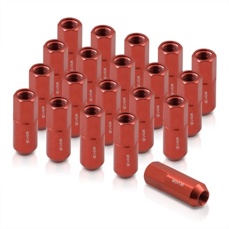 AJP Distributors JDM Universal M12x1.25MM Thread Pitch Open Ended Heavy Duty Anodized Red Forged Steel 60MM Extended Lug Nuts Bolts Aftermarket Tuner Wheels Rims 20-Pieces Set Performance Upgrade Kit