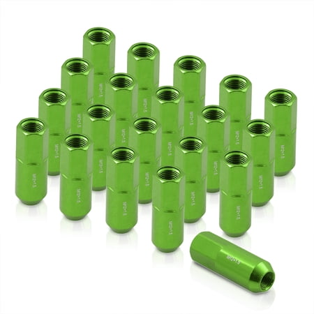 AJP Distributors JDM Universal M12x1.5MM Thread Pitch Open Ended Heavy Duty Anodized Green Forged Steel 60MM Extended Lug Nuts Bolts Aftermarket Tuner Wheels Rims 20-Pieces Set Kit