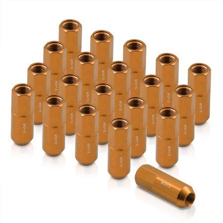 AJP Distributors JDM Universal M12x1.5MM Thread Pitch Open Ended Heavy Duty Anodized Orange Forged Steel 60MM Extended Lug Nuts Bolts Aftermarket Tuner Wheels Rims 20-Pieces Set Kit