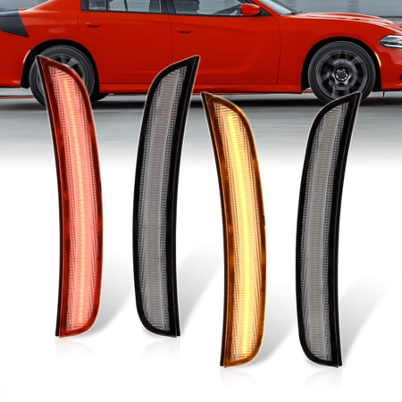 AJP Distributors LED Clear Lens Front Amber / Red Rear Bumper Side Markers Lights Driving Lamps Compatible/Replacement For Dodge Charger 2015 2016 2017 2018 2019 2020 2021 2022 15 16 17 18 19 20 21 22