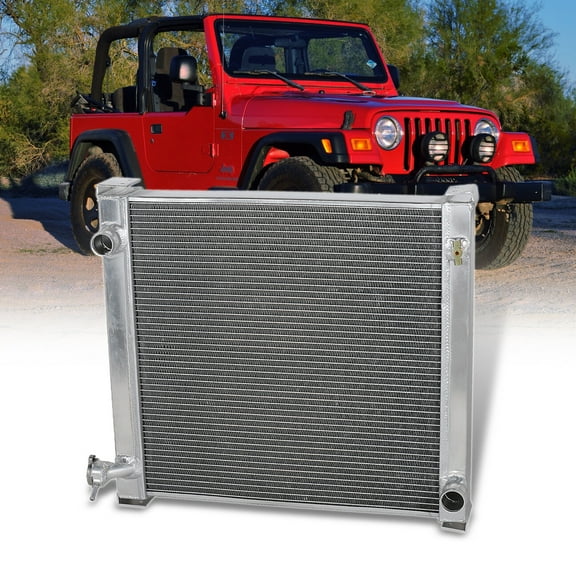 AJP Distributors Off-Road 2-Row Dual Core Full Aluminum Cooling Radiator Upgrade Compatible/Replacement For Jeep Wrangler YJ TJ Manual Transmission 2.4L/2.5L/4.0L/4.2L L4 L6 Engine