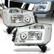 AJP Distributors Pair LED DRL Tube Bar Driving Head Lights Lamps Assembly Left+Right Chrome Compatible/Replacement For Nissan Armada Titan 2004 2005 2006 2007 2008 2009 2010 2011 2012 2013 2014 2015