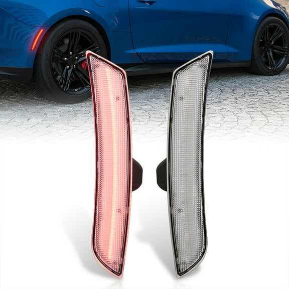 AJP Distributors Rear Bumper Fender Red LED Clear Side Marker Lights Driving Signal Lamps Assembly Pair Compatible/Replacement For Chevy Camaro 2016 2017 2018 2019 2020 2021 2022 16 17 18 19 20 21 22