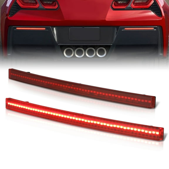 AJP Distributors Rear Bumper LED Reflector Lights Tail Brake Stop Signal Parking Lamps Pair Red Compatible/Replacement For Chevrolet Chevy Corvette C7 2014 2015 2016 2017 2018 2019 14 15 16 17 18 19