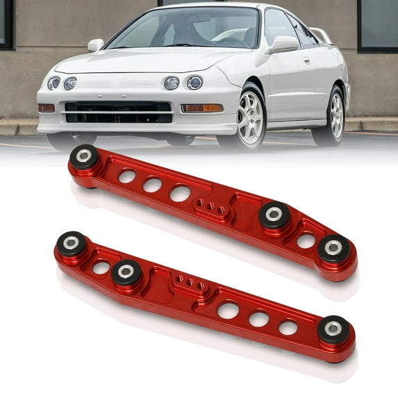 AJP Distributors Rear Lower Aluminum Control Arms LCA Red Suspension Stability Adjustable Alignment Upgrade w/ Polyurethane Bushings Compatible/Replacement For Honda Civic CRX Del Sol Acura Integra