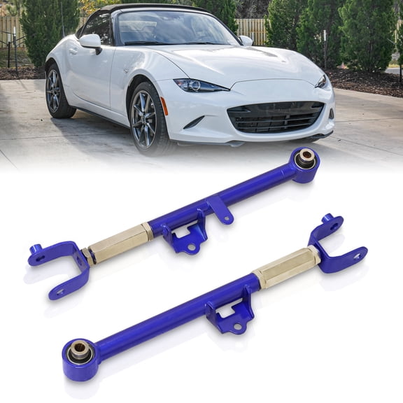 AJP Distributors Rear Lower Suspension Adjustable Toe Control Arms Rods LCA Kit Blue Compatible/Replacement For Mazda Miata MX-5 ND MX5 2016 2017 2018 2019 2020 2021 2022 2023 16 17 18 19 20 21 22 23
