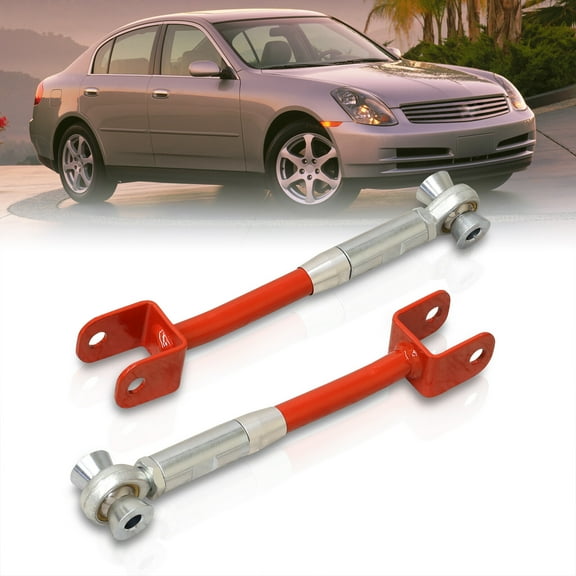 AJP Distributors Rear Lower Suspension Alignment Adjustable Control Arms Camber Kit Red Compatible/Replacement For Nissan 350Z Z33 / Infiniti G35 V35 350GT VQ35DE 2003 2004 2005 2006 2007 2008 2009