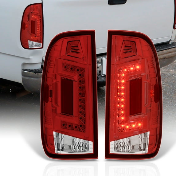 AJP Distributors Red Lens Chrome Housing LED Tail Lights Driving Brake Stop Signal Lamps Assembly Compatible/Replacement For Ford F150 F250 F350 F450 F550 Styleside 1997 1998 1999 2000 2001 2002 2003