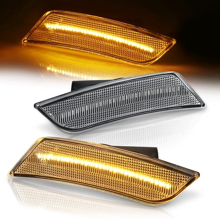 AJP Distributors Replacement Clear Lens Front Amber LED Front Bumper Reflector Side Markers Lights Lamps Set Drive + Passenger For Cadillac Caddy ATS 2013 2014 13 14