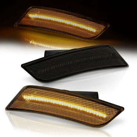 AJP Distributors Replacement Smoked Lens Front Amber LED Front Bumper Reflector Side Markers Lights Lamps Set Drive + Passenger For Cadillac Caddy ATS 2013 2014 13 14