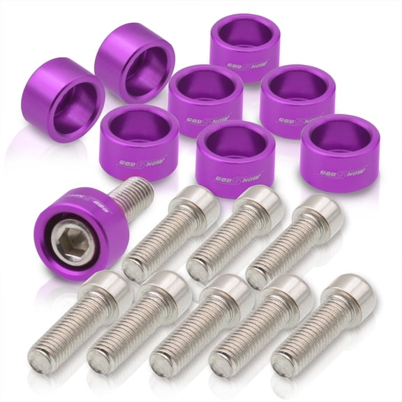 AJP Distributors Replacement Universal JDM 9-Piece 6061 Billet Aluminum Engine Exhaust Header Manifold Washer Bolt Dress Up Kit Set Anodized Purple M8x1.25MM Pitch Threading For Honda Acura 4-Cylinder