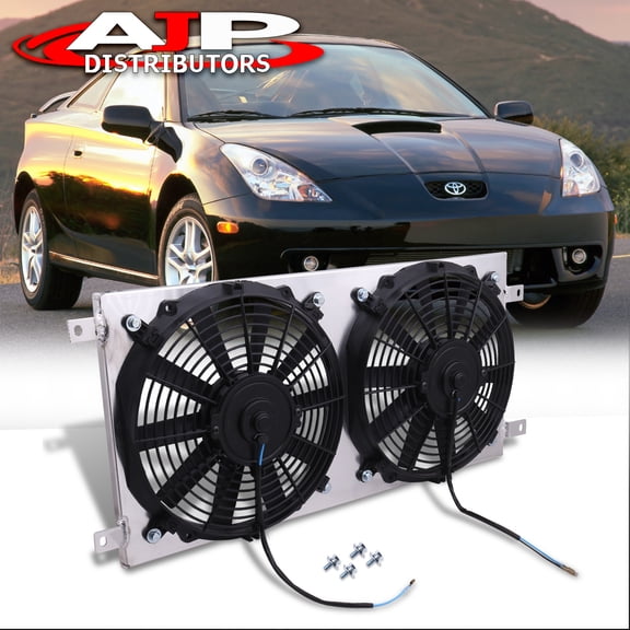 AJP Distributors Replacement Upgrade JDM Manual Transmission Aluminum Radiator Dual 12" Cooling Blade Fan Shroud Cover Kit For Toyota Celica GT GTS 2000 2001 2002 2003 2004 2005 00 01 02 03 04 05