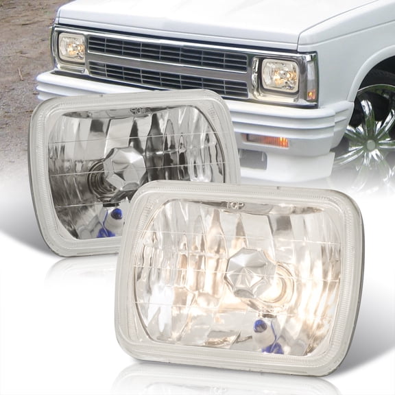 AJP Distributors Replacement Upgrade Universal 7X6" Inch Square Diamond Cut Glass Lens Sealed Beam Headlights Headlamps Driving Lights Lamps Assembly Pair H4 Bulbs H6052 H6054 H6014 Conversion Kit Set