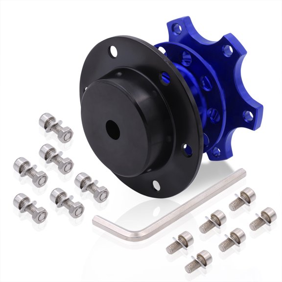AJP Distributors Replacement Upgrade Universal JDM VIP EDM KDM USDM Competition Zero Play Style 6-Bolt Hole Detachable Detach Quick Release Removal Steering Wheel Theft Prevention Adapter Hub Kit Blue