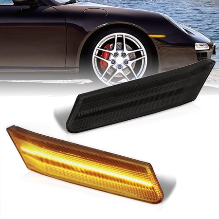 AJP Distributors Smoke LED Fender Side Markers Lights Turn Signal Lamps Assembly Pair Compatible/Replacement For Porsche 911 Carrera 997 Boxster 987 Cayman 987C 2005 2006 2007 2008 2009 2010 2011 2012
