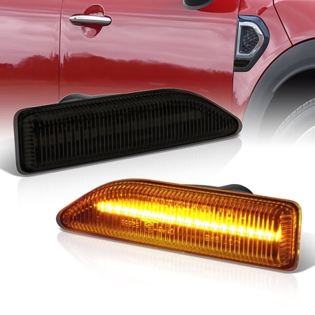 AJP Distributors Smoke LED Front Fender Side Markers Lights Signal Lamps Assembly Pair Set Compatible/Replacement For Mini Cooper Countryman F60 2017 2018 2019 2020 2021 2022 2023 17 18 19 20 21 22 23