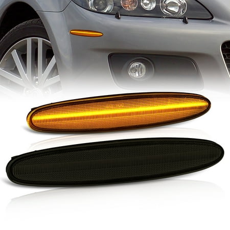 AJP Distributors Smoke Len Amber LED Side Markers Front Bumper Driving Reflector Light Turn Signal Lamp Assembly Pair Compatible/Replacement For Mazda 6 2003 2004 2005 2006 2007 2008 03 04 05 06 07 08