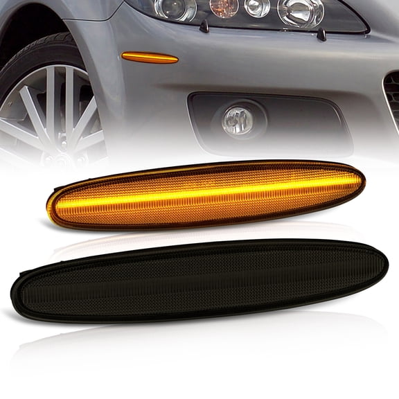 AJP Distributors Smoke Len Amber LED Side Markers Front Bumper Driving Reflector Light Turn Signal Lamp Assembly Pair Compatible/Replacement For Mazda 6 2003 2004 2005 2006 2007 2008 03 04 05 06 07 08