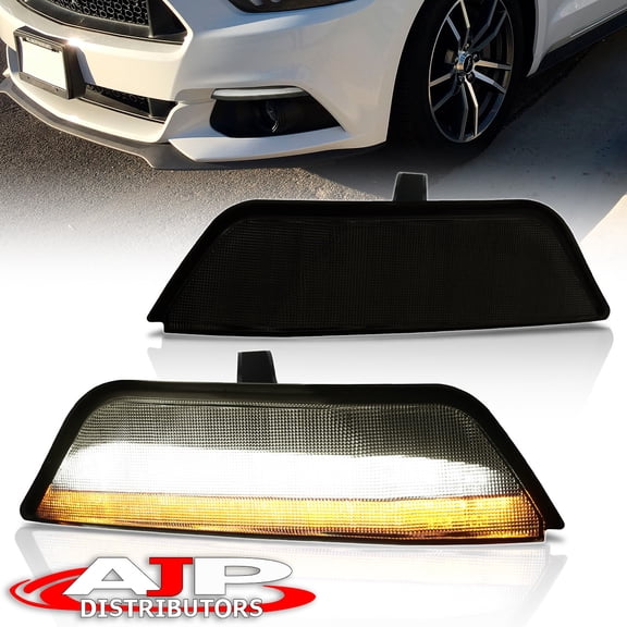 AJP Distributors Smoke Lens 2-in-1 Function Switchback Sequential LED DRL Running Turn Signal Corner Fog Bumper Parking Lights Lamps Set Compatible/Replacement For Ford Mustang 2015 2016 2017 15 16 17