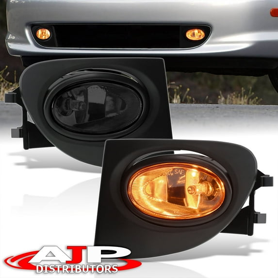 AJP Distributors Smoked Lens Front Bumper Driving Fog Lights Lamps Set LH RH + Bezel Bulbs Switch Wiring Harness Compatible/Replacement For Honda Civic Si EP3 Hatchback 2002 2003 2004 2005 02 03 04 05