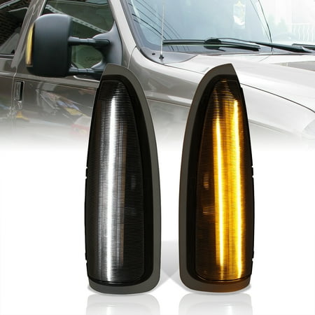 AJP Distributors Smoked Switchback LED DRL Towing Side Mirror Lights Turn Signal Lamps Pair Compatible/Replacement For Ford F250 F350 F450 F550 F650 Excursion 2000 2001 2002 2003 2004 2005 2006 2007