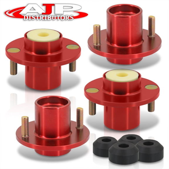 AJP Distributors Suspension Coilover Shocks 4-Piece T-6061 Billet Aluminum Strut Tower Extended Top Hats Mount Bushings Bump Stop Set Kit Red Compatible/Replacement For Honda Civic CRX Del Sol Integra