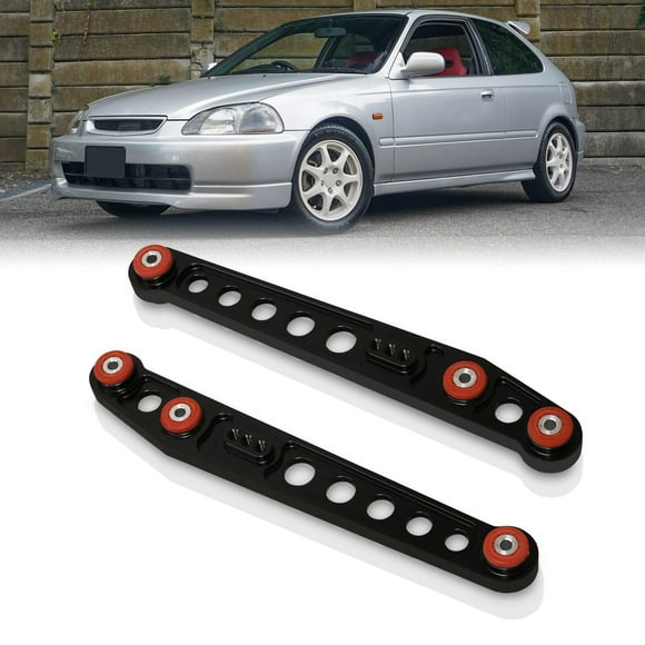 AJP Distributors Suspension Rear Lower Aluminum Control Arms Kit Black LCA Red Polyurethane Bushings Compatible/Replacement For Honda Civic EK EM LX DX EX SI 1996 1997 1998 1999 2000 96 97 98 99 00