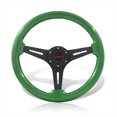 thumbnail image 1 of AJP Distributors Universal 14" 350mm 6 Bolts Holes Aluminum Light Weight Steering Wheel Green Wood Grain Black Deep Dish 3 Spoke Heavy Duty + Horn Button Replacement JDM VIP Sport, 1 of 5