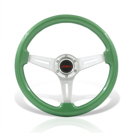 AJP Distributors Universal 14" 350mm 6 Bolts Holes Aluminum Light Weight Steering Wheel Green Wood Grain Chrome Deep Dish 3 Spoke Heavy Duty + Horn Button Replacement JDM VIP Sport