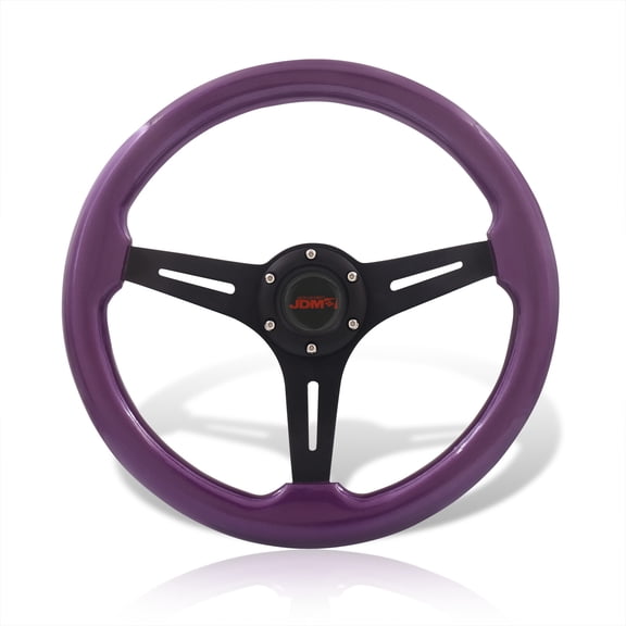 AJP Distributors Universal 14" 350mm 6 Bolts Holes Aluminum Steering Wheel Light Weight Purple Wood Grain Black Deep Dish 3 Spoke Heavy Duty + Horn Button Replacement JDM VIP Sport