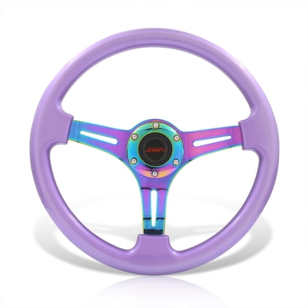 AJP Distributors Universal 14" 350mm 6 Bolts Holes Light Weight Steel Steering Wheel Metallic Purple Neo Chrome 3 Spoke Heavy Duty + Horn Button Replacement JDM VIP Sport Tracking