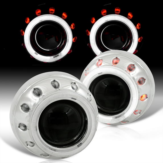 AJP Distributors Universal 2.5" Round Bi-Xenon Projector Lens Headlights Headlamps Lights Lamps Retrofit Conversion Kit Upgrade Dual CCFL Halo Rings Shrouds Demon Angel Eyes Red White + H1 HID Bulbs