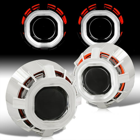 AJP Distributors Universal 2.5" Square Projector Bi-Xenon Headlights Headlamps Lights Lamps Retrofit Conversion Kit Upgrade Dual Halo Rings Shrouds Devil Demon Eyes CCFL HID LED Red White + H1 Bulbs