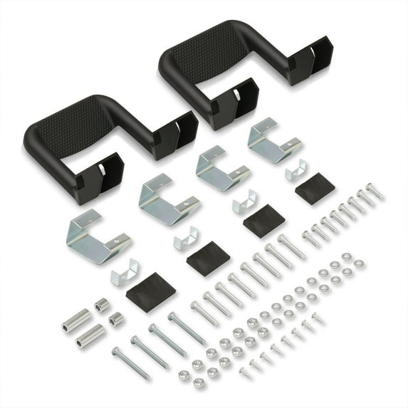 AJP Distributors Universal 2-Piece Cast Billet Aluminum Black Side Hoop Steps Nerf Bars Pair Set of 2 + Mounting Brackets Hardware Compatible/Replacement For Chevy Ford Jeep Dodge Ram Pickup Truck SUV
