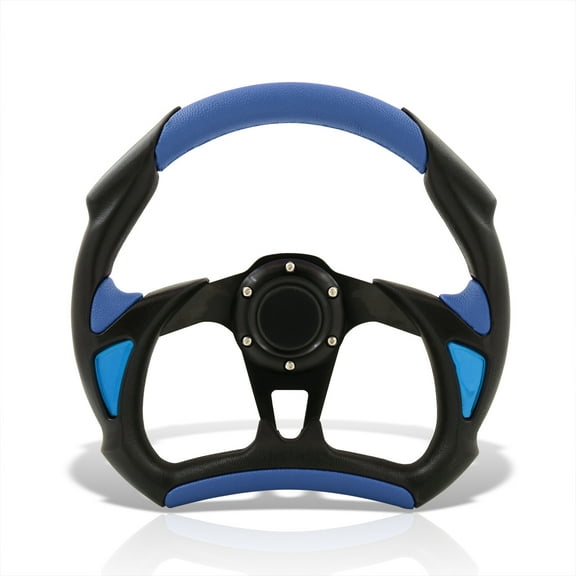 AJP Distributors Universal 320mm 13" 6 Bolt Hole Flat Bottom Steering Wheel D-Shape Black Blue PVC Leather Wrapped Light Weight Aluminum 3 Spoke + Horn Button Replacement JDM Sport Track Performance