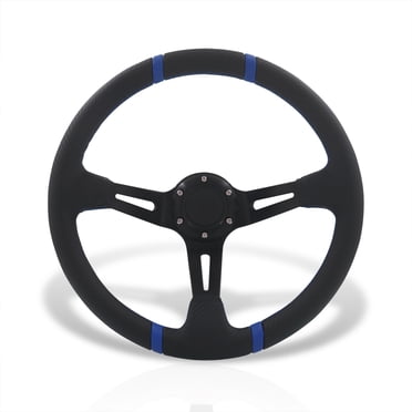NRG 350mm 3D Deep Dish Steering Wheel – Blue Spoke, Yellow Stripe, 6-Bolt – KONRGST006BLYS