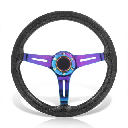 AJP Distributors Universal 350mm 14" 6 Bolt Hole Light Weight Steel Steering Wheel Metallic Black Wood Neo Chrome Deep Dish 3 Spoke Heavy Duty +Horn Button Replacement JDM VIP Sport